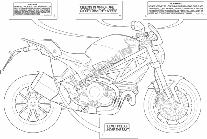 All parts for the Warning Labels of the Ducati Monster 1100 EVO Anniversary USA 2013